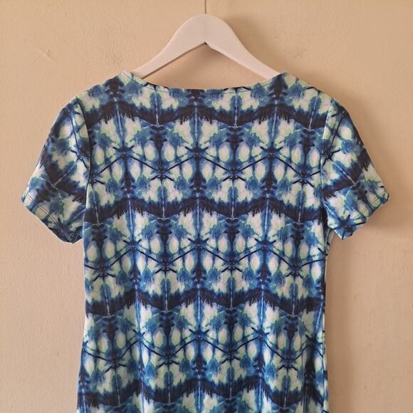 Rafaella Blue, White & Green Tie Dye Print Cotton Dress Crewneck Women's Size M - Picture 4 of 9